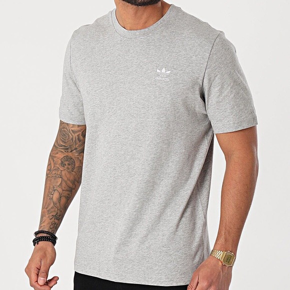 Adidas Essential T-Shirt Heathered Grey Men's Small Short Sleeve Logo Crew Neck - Picture 1 of 5